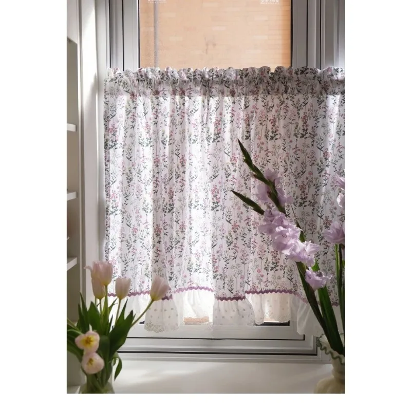 Cafe Style Romance French Curtains for Kitchen Half Door Printed Cotton Coffee Partition Window Drapes Custom