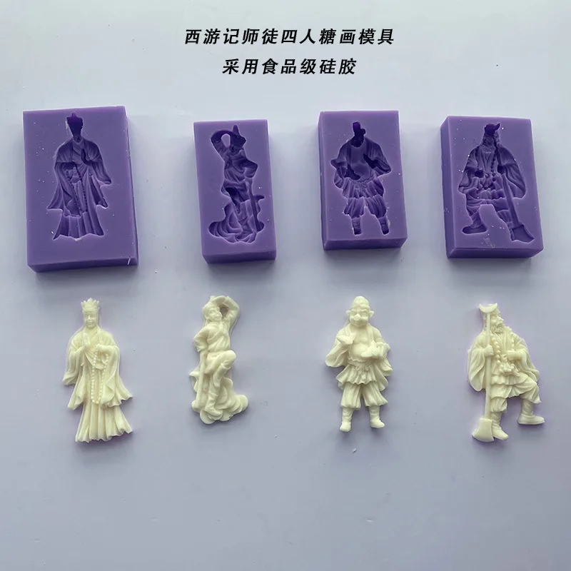 Sun Wukong Tang monje cerdo ocho anillos Sha monje molde de silicona pintura de azúcar molde de Chocolate molde de Fondant de yeso epoxi