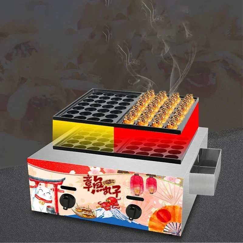 for 28 holes Takoyaki Machine Commercial Stall Gas/electric Double Plate Fish Ball Stove Gas Takoyaki Machine Small Balls