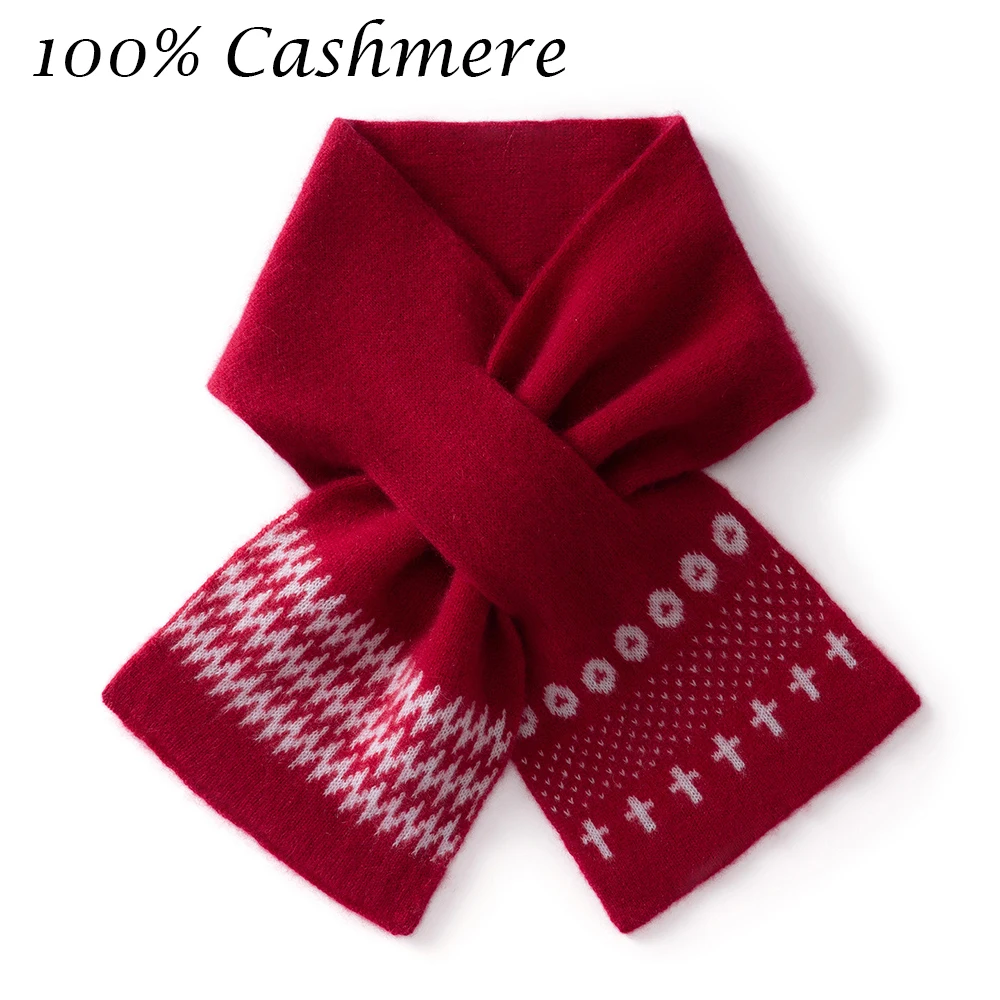 100% Cashmere Thicken Cross Collar Scarf  Luxury Cashmere Classic Jacquard Scarf  Neck Warmer Cold Proof Scarves ﻿for Women Men