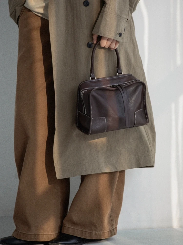 Black Fashion Versatile Simple Genuine Leather Women Tote Bag\Handbag Casual Real Leather Lady Underarm Shoulder Crossbody Bag