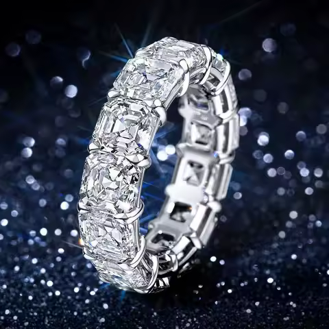 Eternity Asscher Cut Lab Diamond Ring 925 Sterling Silver Engagement Wedding Band Rings for Women Men Finger Party Jewelry Gift