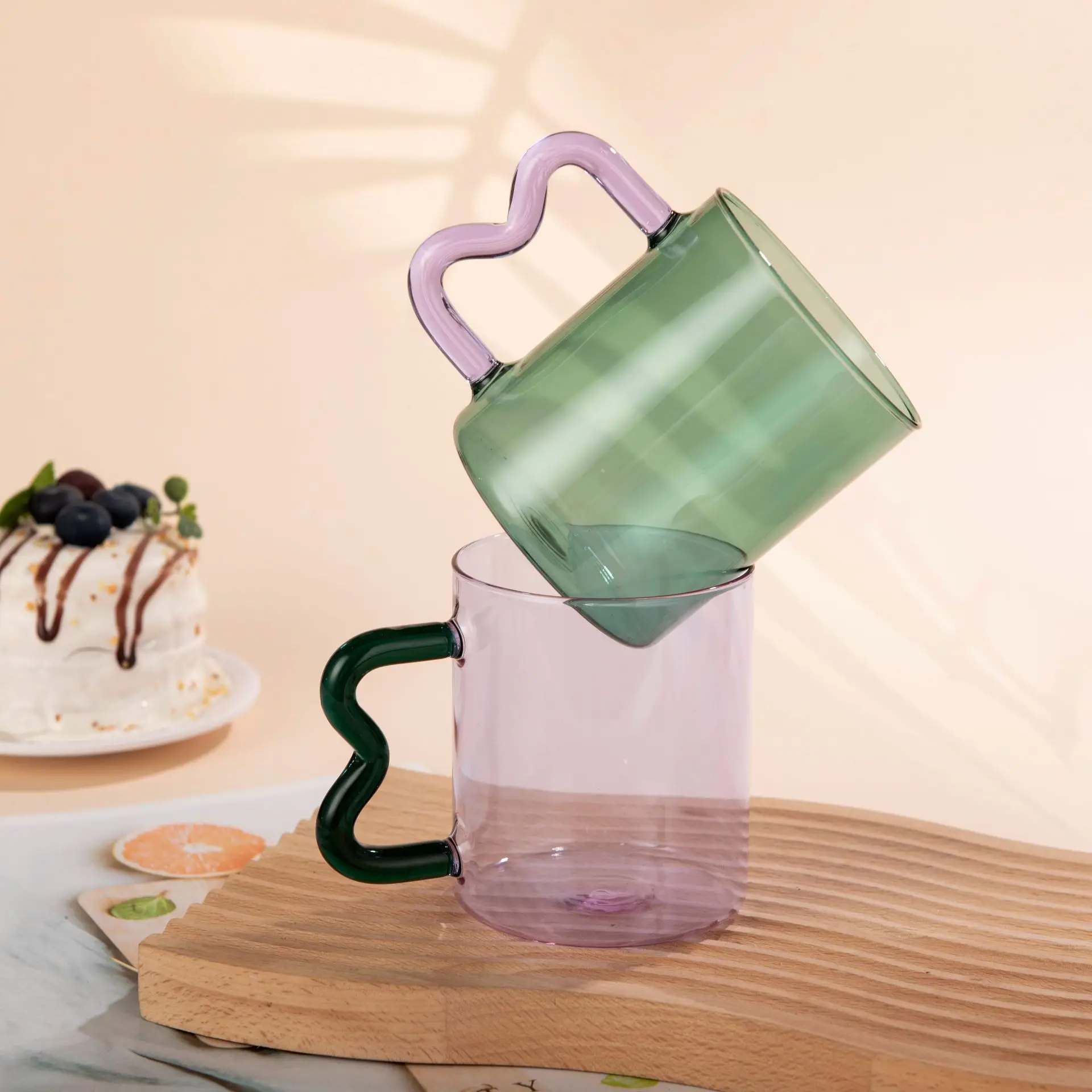 

1pcs 300ml 10 OZ Coffee Mug Colorful Ear Glass Mug Handmade Simple Wave Coffee Cup for Hot Water Tumbler Gift Drinkware