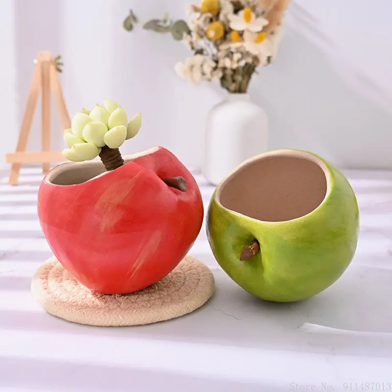 Hand-painted home creative air permeable coarse ceramic lovely cartoon apple lychee pomegranate shape decorative flower pot