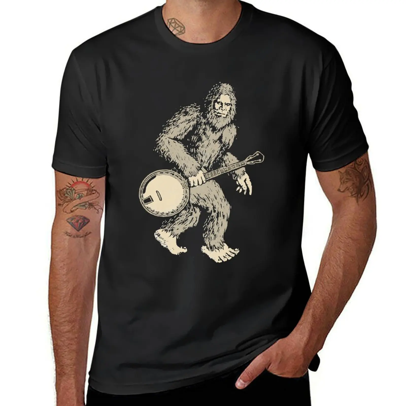 Grassquatch Vintage Bigfoot Bluegrass Banjo Music T-Shirt tops summer top plain mens vintage t shirts