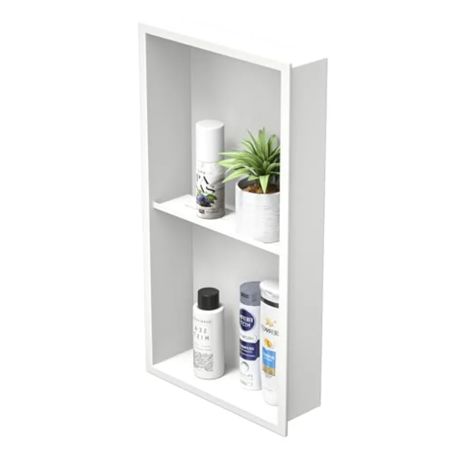 

Матовая белая вертикальная ниша для душа из нержавеющей стали 24x12 с двумя полками, без необходимости укладки плитки, встраиваемое настенное хранилище для ванной комнаты