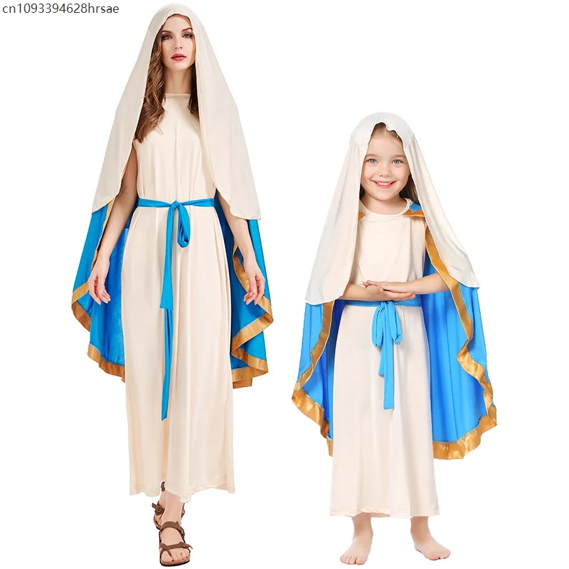 

Shepherd Cosplay Sleeveless Robe Shawl Ancient Style Parent Children Light Blue Clothing Masquerade Party Costume
