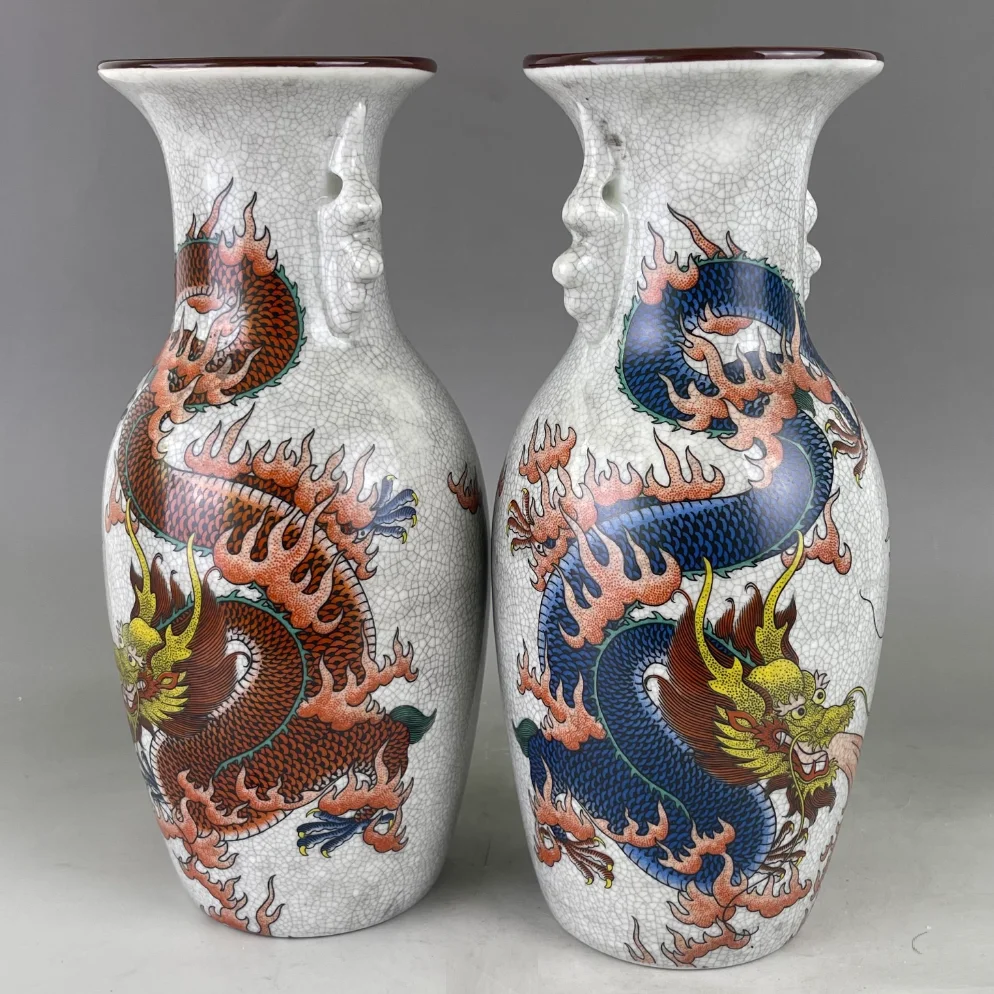 Jingdezhen imitates the Qing Dynasty Qianlong era's powder colored double ear divine dragon flower vase display cabinet decorati