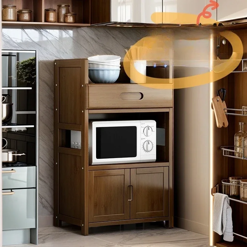 

Kitchen Shelf Household Multifunctional Side Cabinet Integrated Storage Cabinet Against the Wall Microwave Rack Cabinet