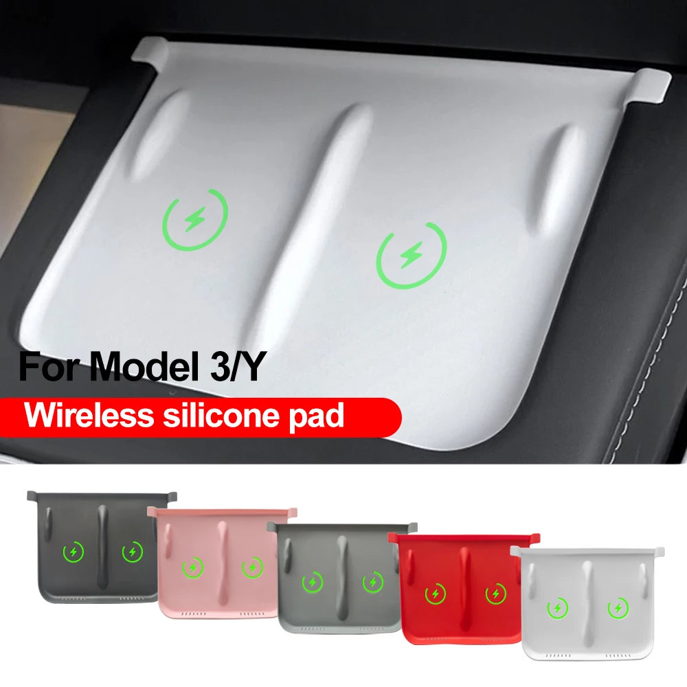 Silicone Wireless Anti-Slip Mat Center Console Mobile Phone Charging for Tesla Model 3 Y 2023 2022 2021Car Interior Accessories