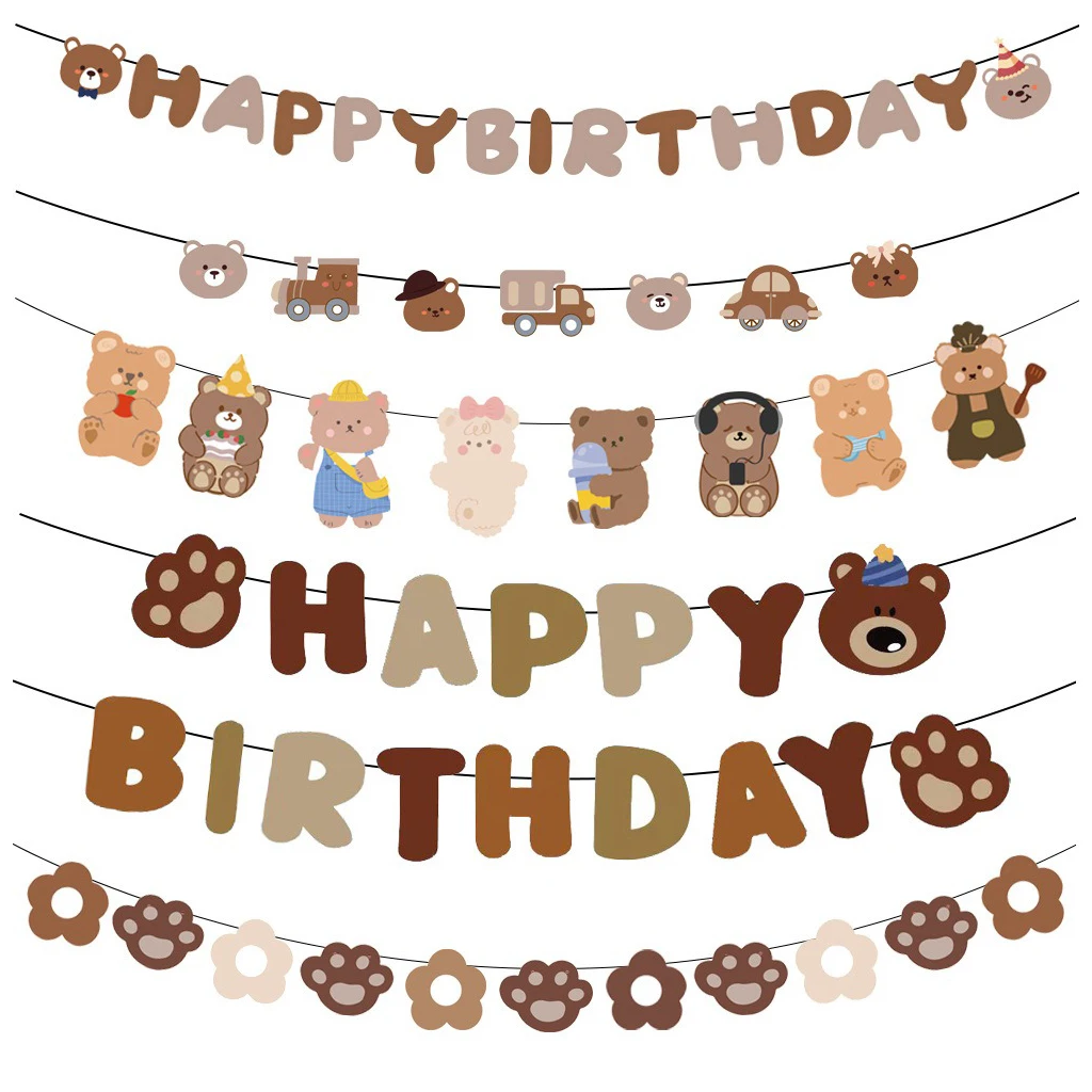 Cartoon Baby Bear Hanging Banner Birthday Letter Flag Car Bear Paw Garlands Happy Kids Birthday Party Decor Baby Shower