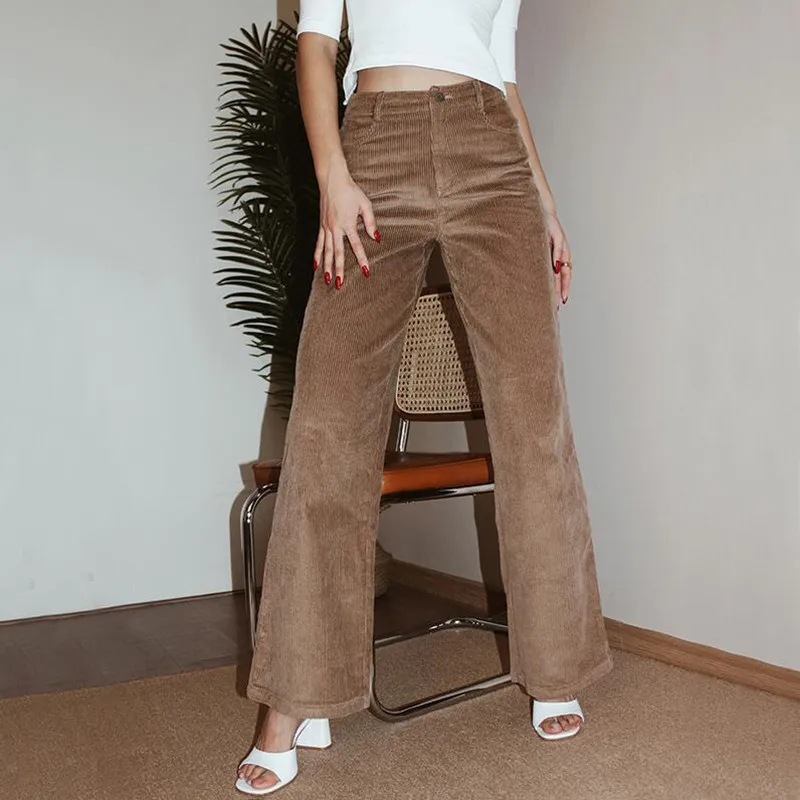 Vintage Women High Waist  Wide Leg Corduroy Pants Y2K Style Loose Full Length Trousers Korea Clothes