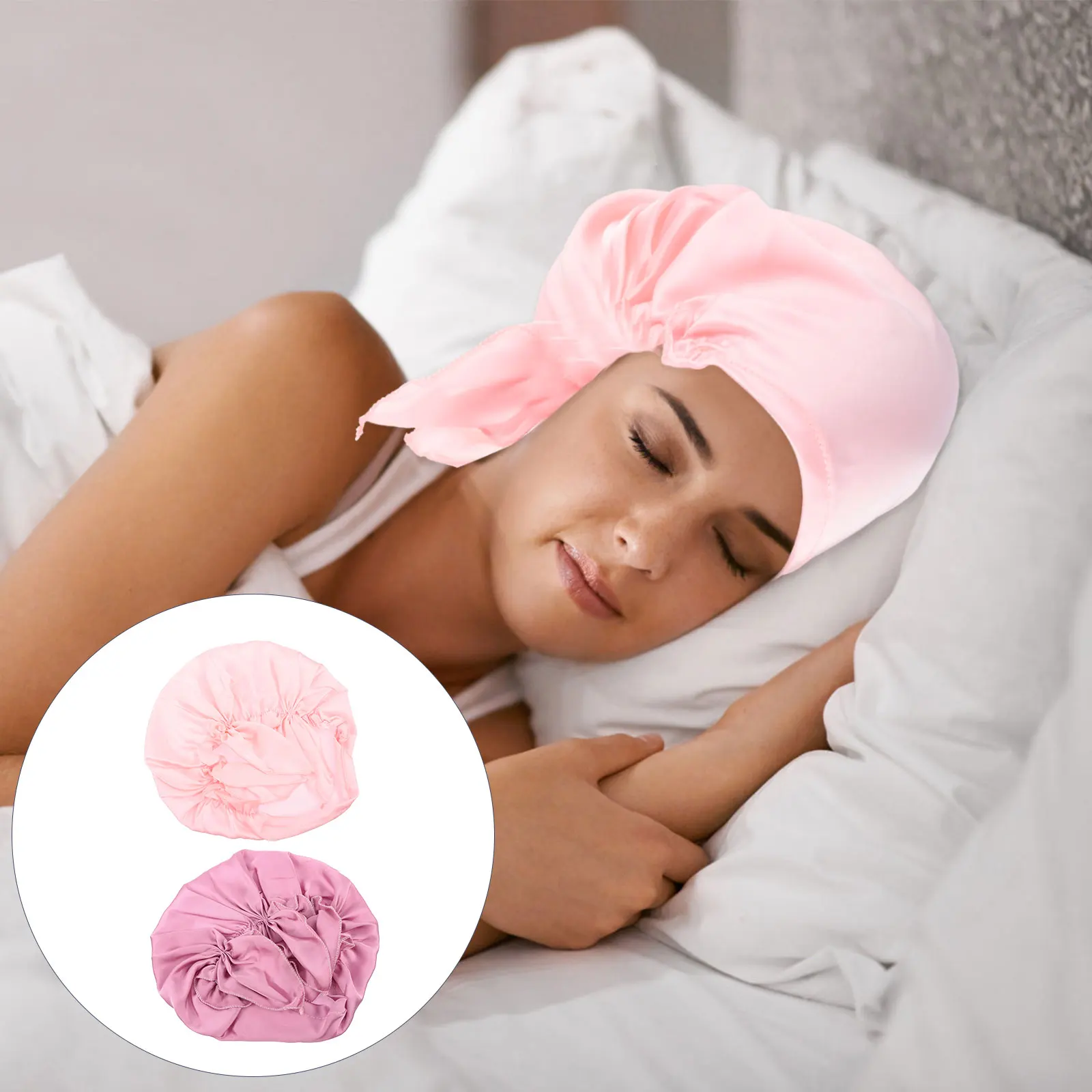 

2pcs Satin Sleep Women Night Hat Elastic Breathable Hair Cover Bonnet Adult Bathing Face Oil Sleep Cap Treatment