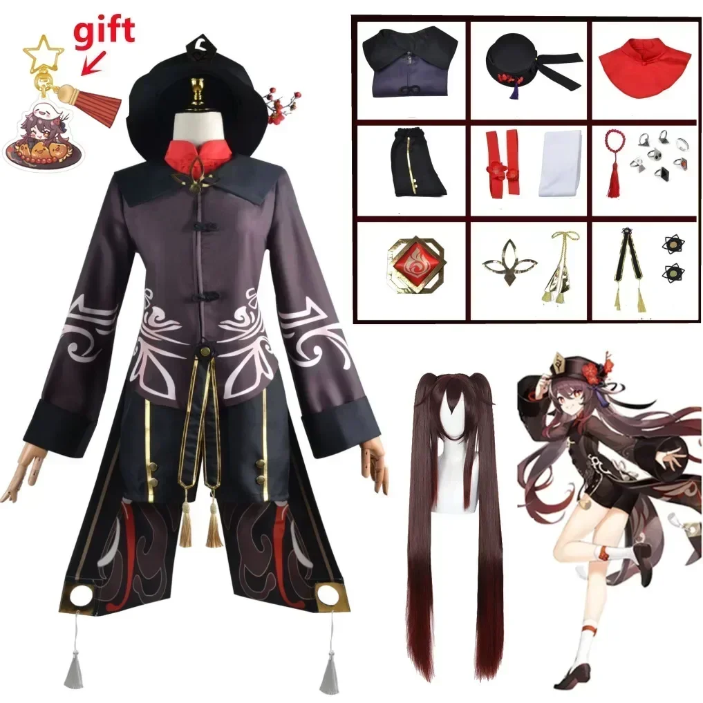 

Genshin Impact Hu Tao Cosplay Costume HuTao Chinese Style Clothing Uniform Wig Anime Game Halloween Costumes for Women Girls