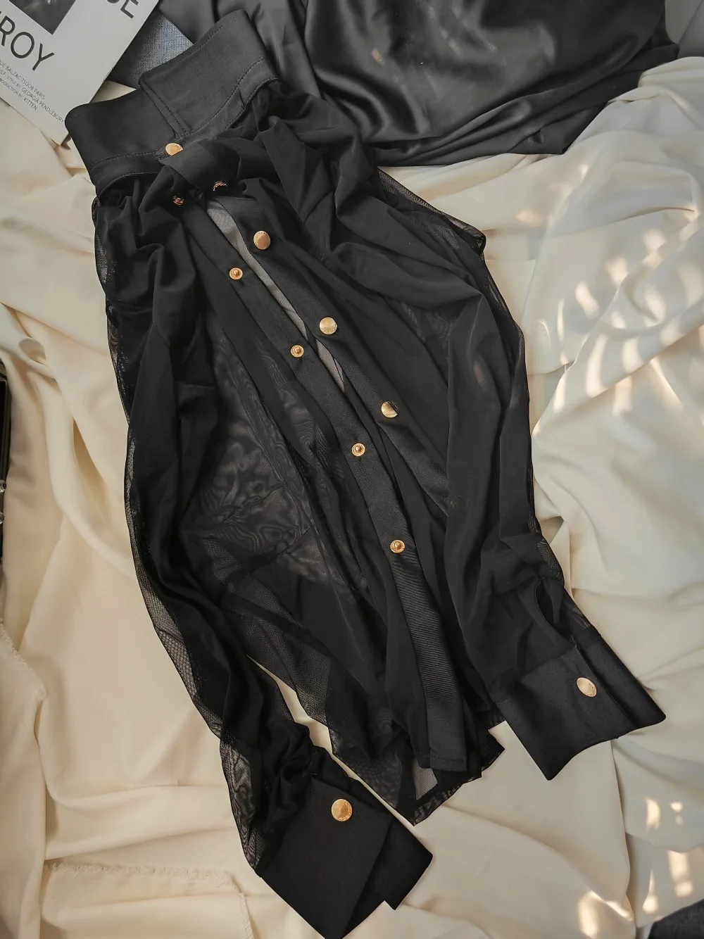 Men's See Through Long Sleeve Button Front Collar Neck Mesh Shirt Top High Elastic Dance Shirt Sexy Costume Party Stage Wear