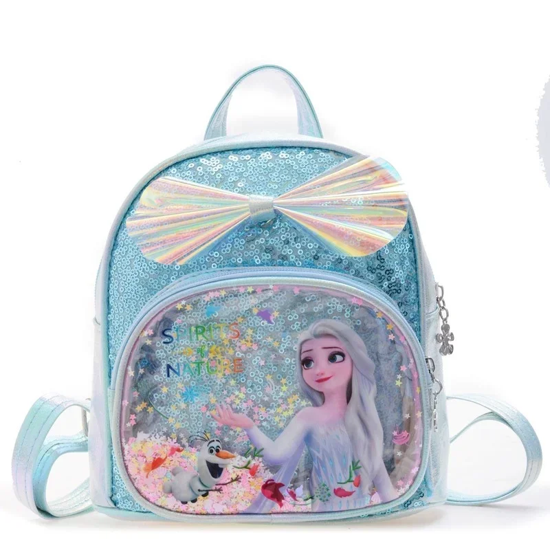 Disney cekiny mrożone Elsa Anna plecak moda brokat tornister dziewczyny Kawaii PU skórzany plecak podróżny świąteczne prezenty