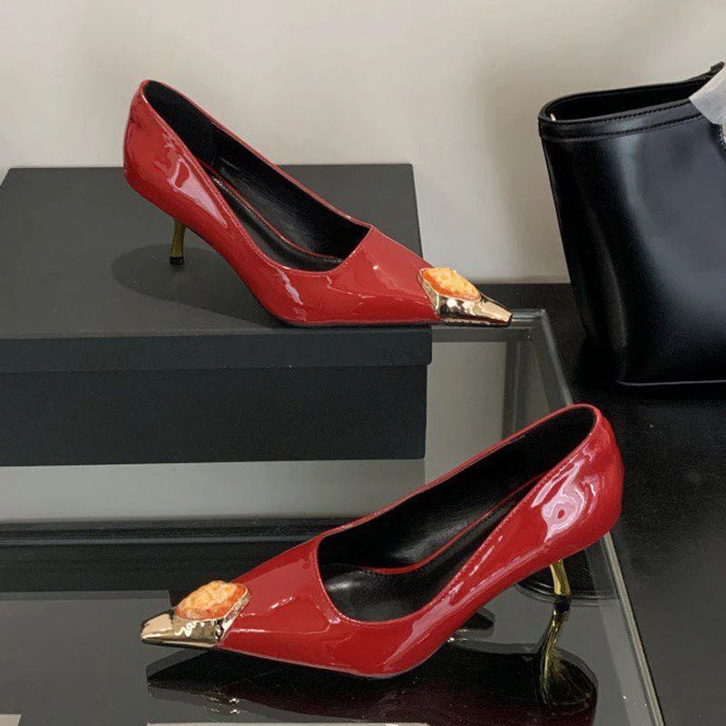 

Eilyken New Fashion Inlay Diamond Mule Women Pumps Street Style Thin High Heels Pointed Toe Wedding Banquet Dress Shoes