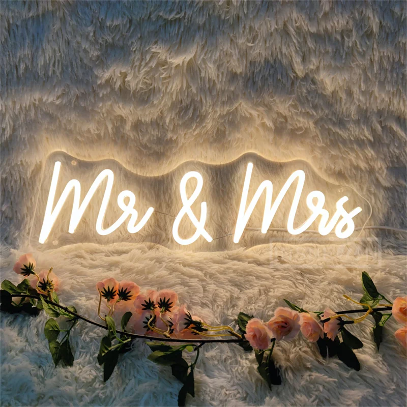 Mr. & mrs. letrero LED de neón personalizado para pared de boda, letrero colgante para habitación, luz de neón para dormitorio, decoración artística, regalos