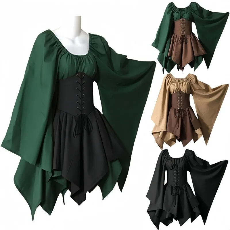 

Women's Medieval Vintage Renaissance Trumpet Sleeve Gothic Victorian Dress Halloween Carnival Party Stage Performance Costume