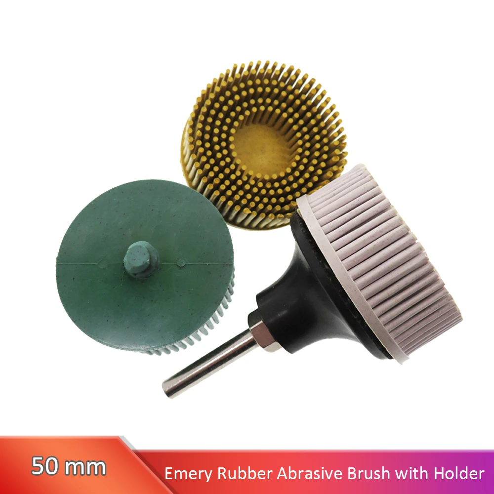 2 Inch Emery Rubber Bristle Disc Abrasive Brush Polishing Grinding Wheel With Holder for Burr Rust Scratch Removal Dropshipping