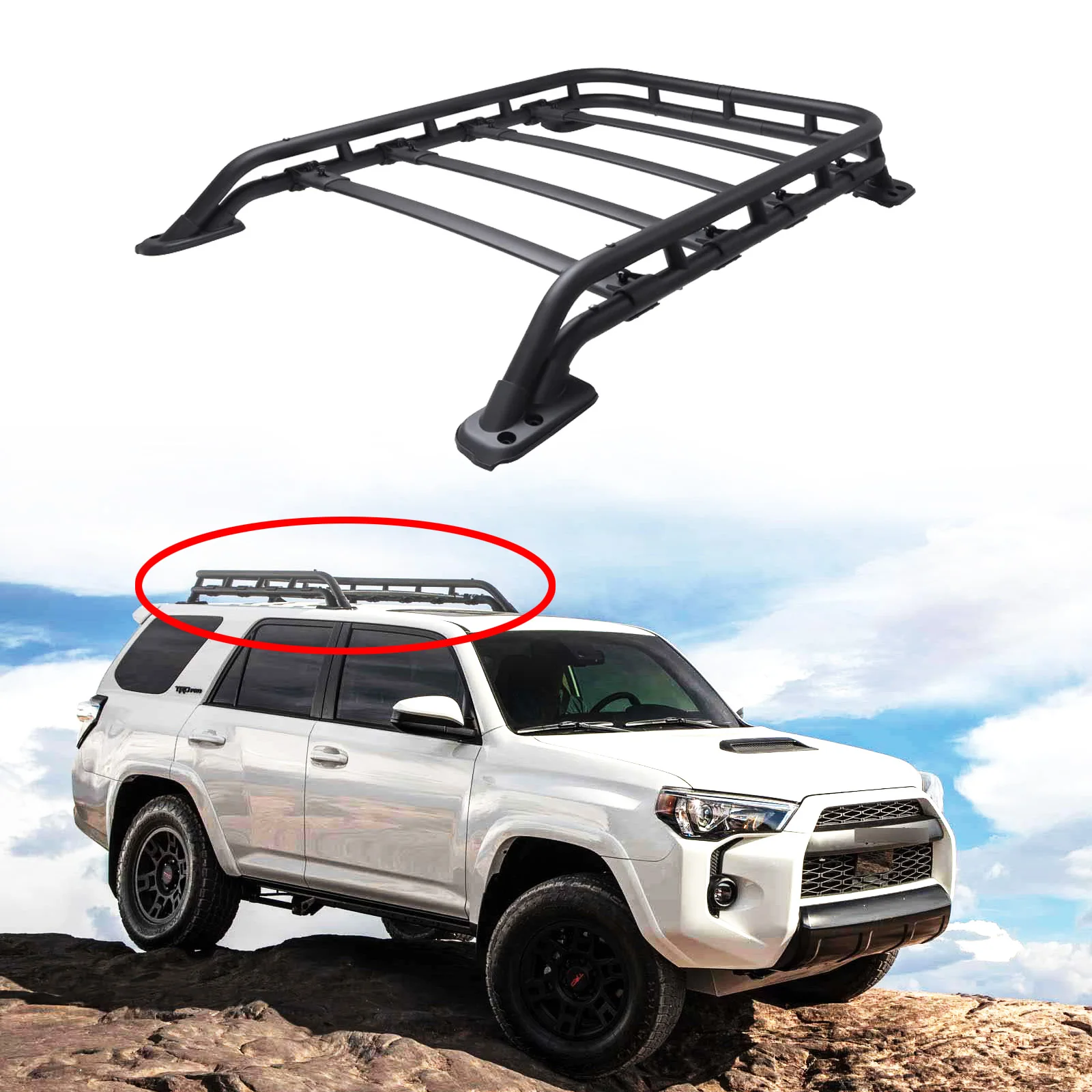 

Aluminum and Steel Car Roof Rack Basket Rooftop Mount Cargo Basket Extra Bars Luggage Carrier Fit for 4Runner 2010-2024