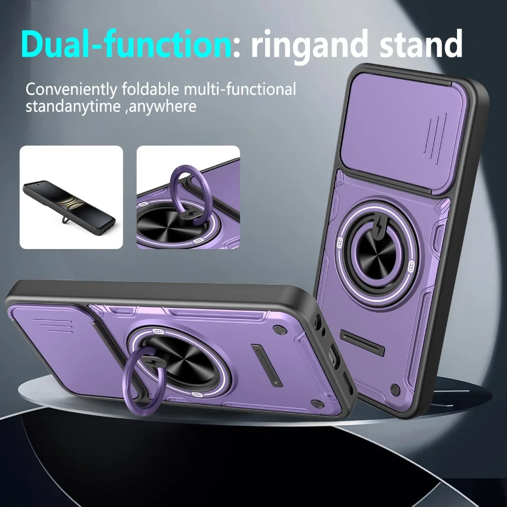 Slide Camera Lens Protector 360° Ring Holder Stand Phone Case for Infinix Smart 10 Hot 60i 60 Pro+ Shockproof Heavy Duty Cover - view 2