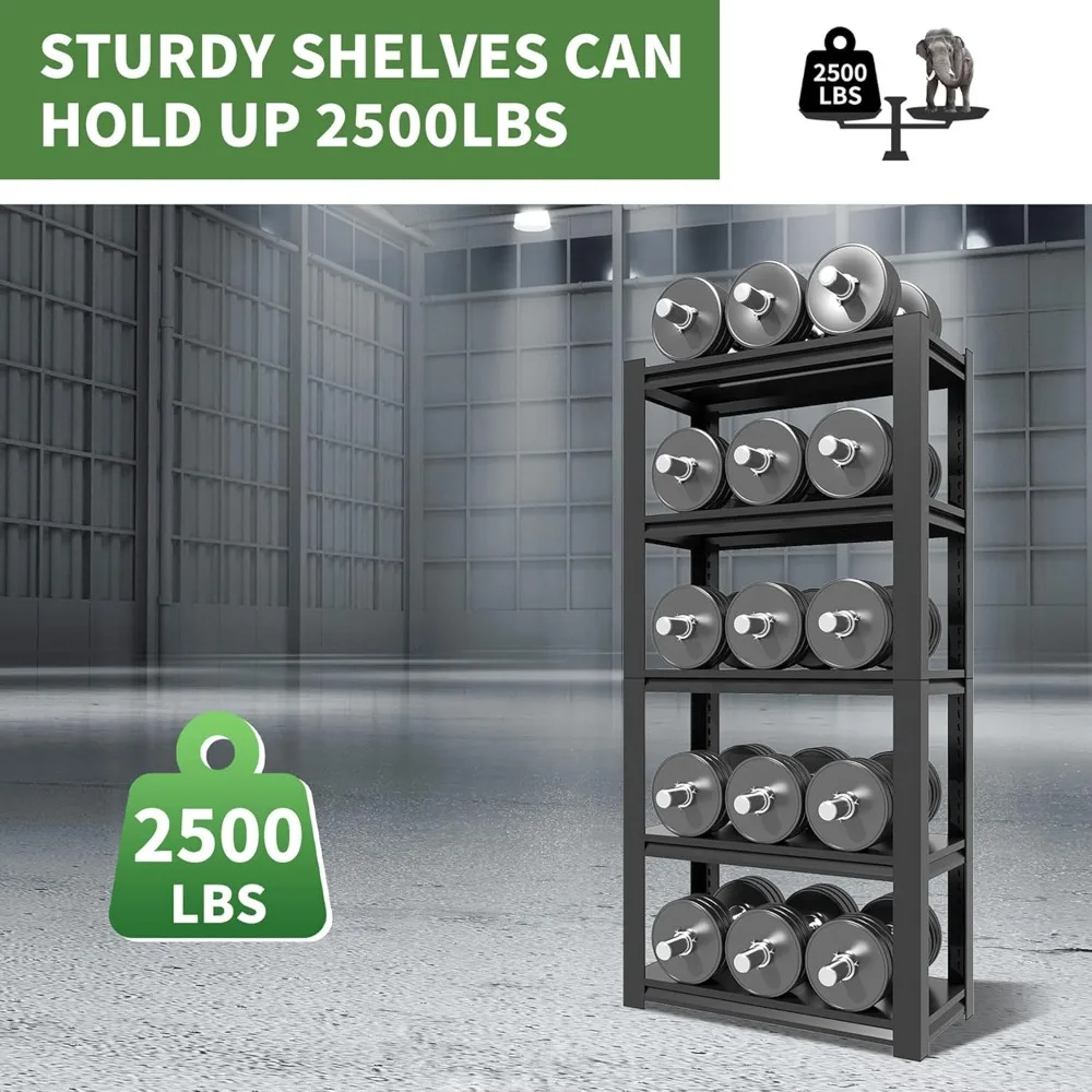 أرفف جراج 72 بوصة ارتفاعًا، أرفف جراج شديدة التحمل، أرفف تخزين قابلة للتعديل بوزن 2500 رطل و5 طبقات مناسبة للمستودعات والطابق السفلي #5