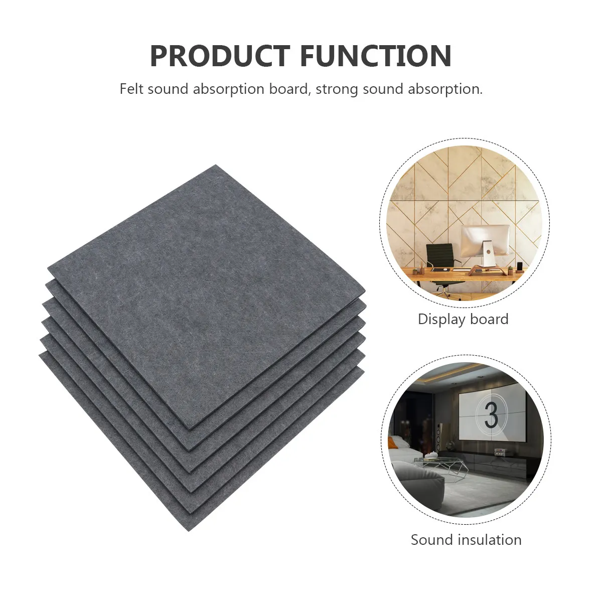 

6Pcs Felt Panel Grey Acoustic Absorption Soundproofing Wall Decor Durable Polyester Fiber Home Office Theatre Felt Panel