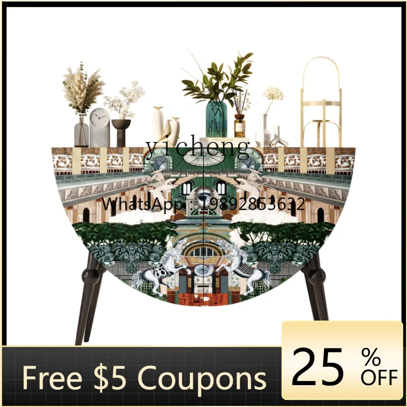 

ZTqh Painted Sideboard Cabinet Curio Cabinet Living Room Semicircle Solid Wood Entrance Cabinet