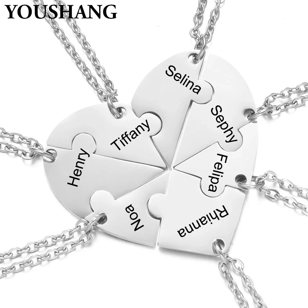 

Personalized Stainless Steel Name Necklace with Heart Pendant Customizable Multiple Family Names Warm Holiday Jewelry Gift