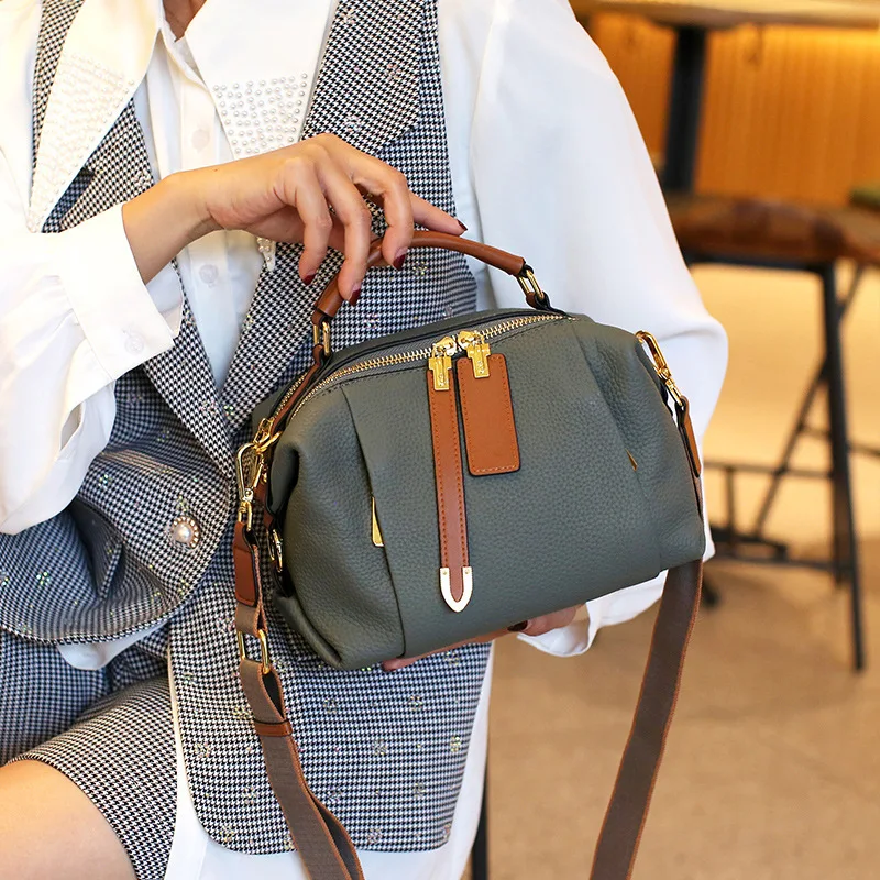 Boston Pillow 2025 New Genuine For Women Soft Leather Stylish Shoulder Crossbody Bag Handbag