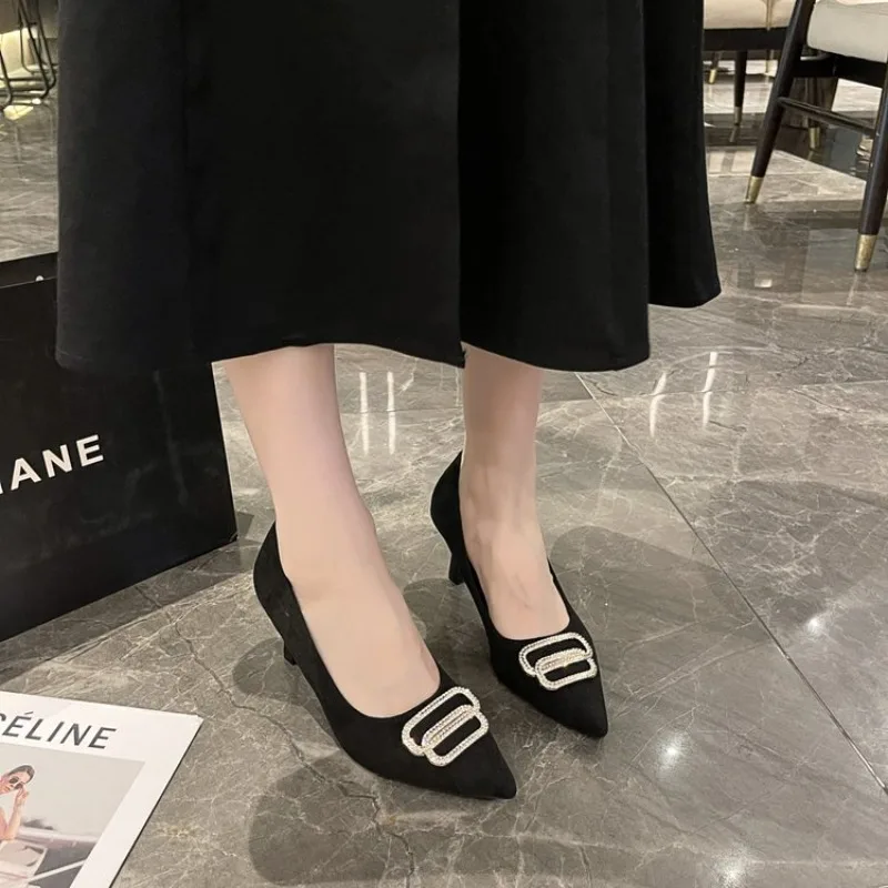 2026 New  Square Toe Black Work Shoes Women's Soft Bottom Stand for Long Hours Professional on-The-Job Comfortable High Heels