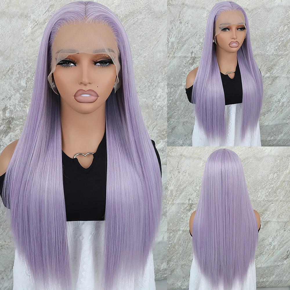 Apolaurel Synthetic Light Purple Long Hair Wigs 13X4 Purple Straight Synthetic Lace Front Wig Pre Plucked Heat Resistant Cosplay