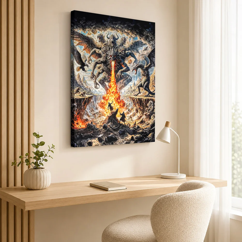 Multi-Headed Dragon Battle Canvas Print Poster Custom Photo Modern Aesthetic Wall Paintings Decoration for Living Room Bedroom