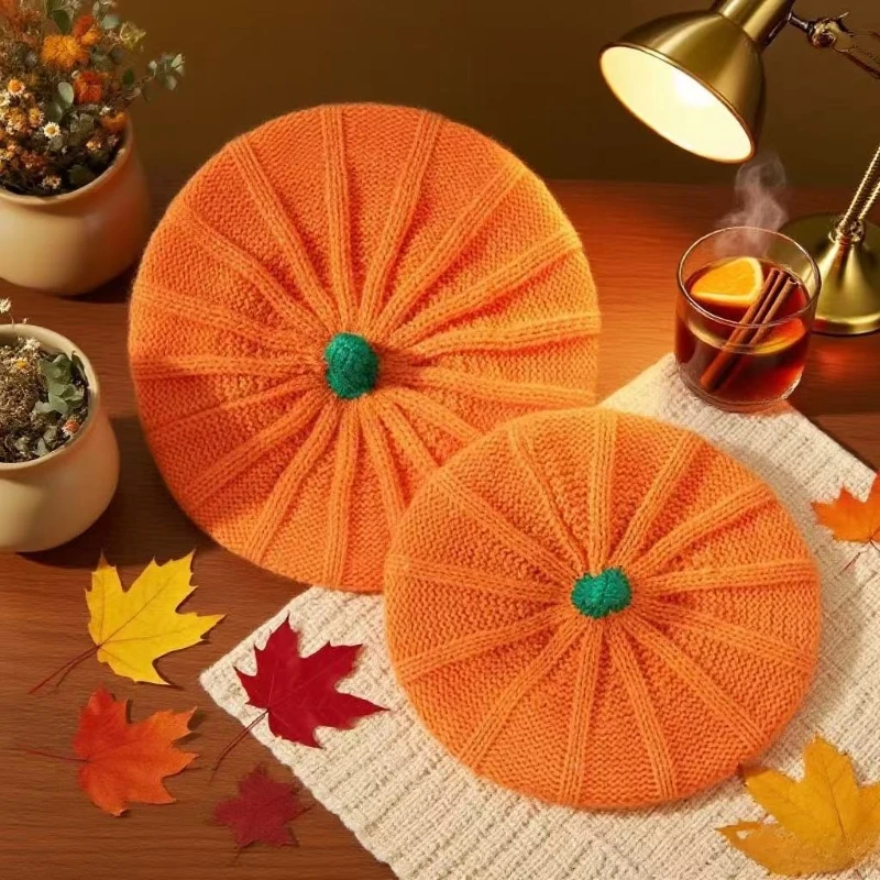 قبعة اليقطين للهالوين - قبعة محبوكة متطابقة للعائلة لحفلات عيد الميلاد وعيد الشكر والخريف والشتاء