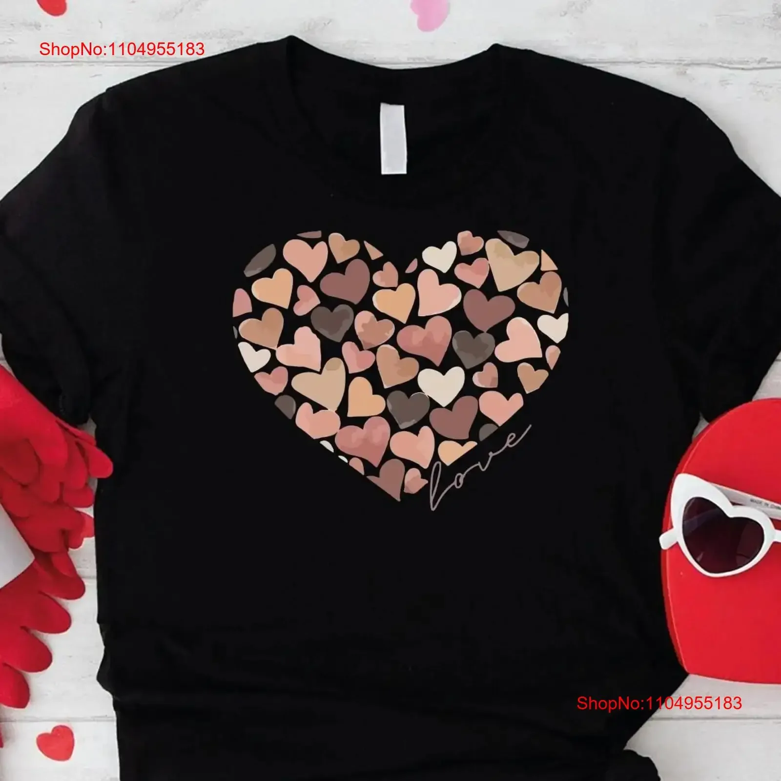 تي شيرت Double HearT قلوب عيد الحب لعيد الحب للنساء XOXO Kids باستيل الحب عتيق مغسول ممتد قليلاً