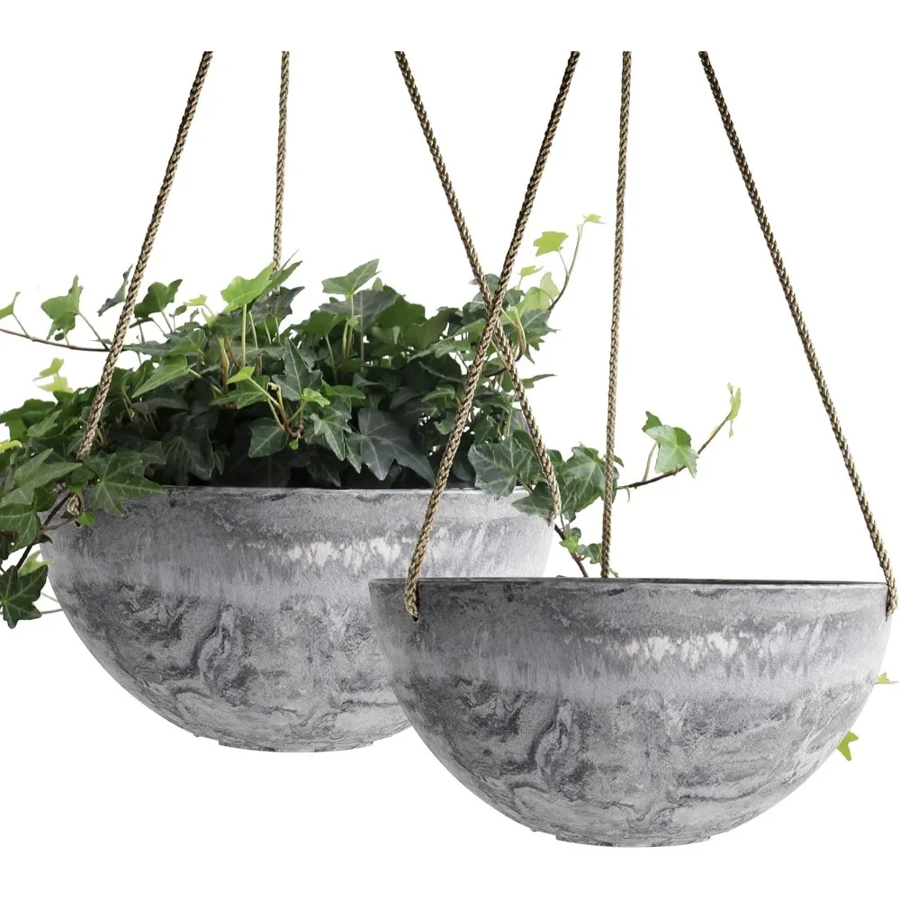 

Hanging Planter Flower Plant Pots - 10 Inch Indoor Outdoor Balcony Patio Hanging Basket Set of 2, Marble Pattern