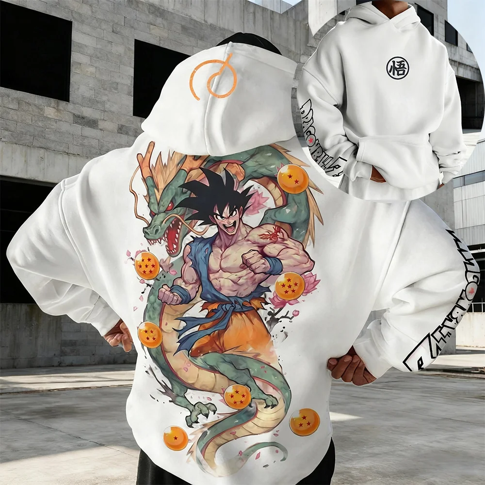 Dragon Ball Anime Goku Conjunto de moletom com capuz cáqui Shenron Verde Dragão Estampado Laranja Dragon Balls Design Moletom de algodão Manga Kanji