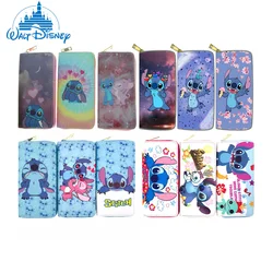 Portefeuille Disney Stitch PU pour hommes et femmes, sac à main haute capacité, imprimé long, dessins animés animés, fermeture éclair, mode Kawaii