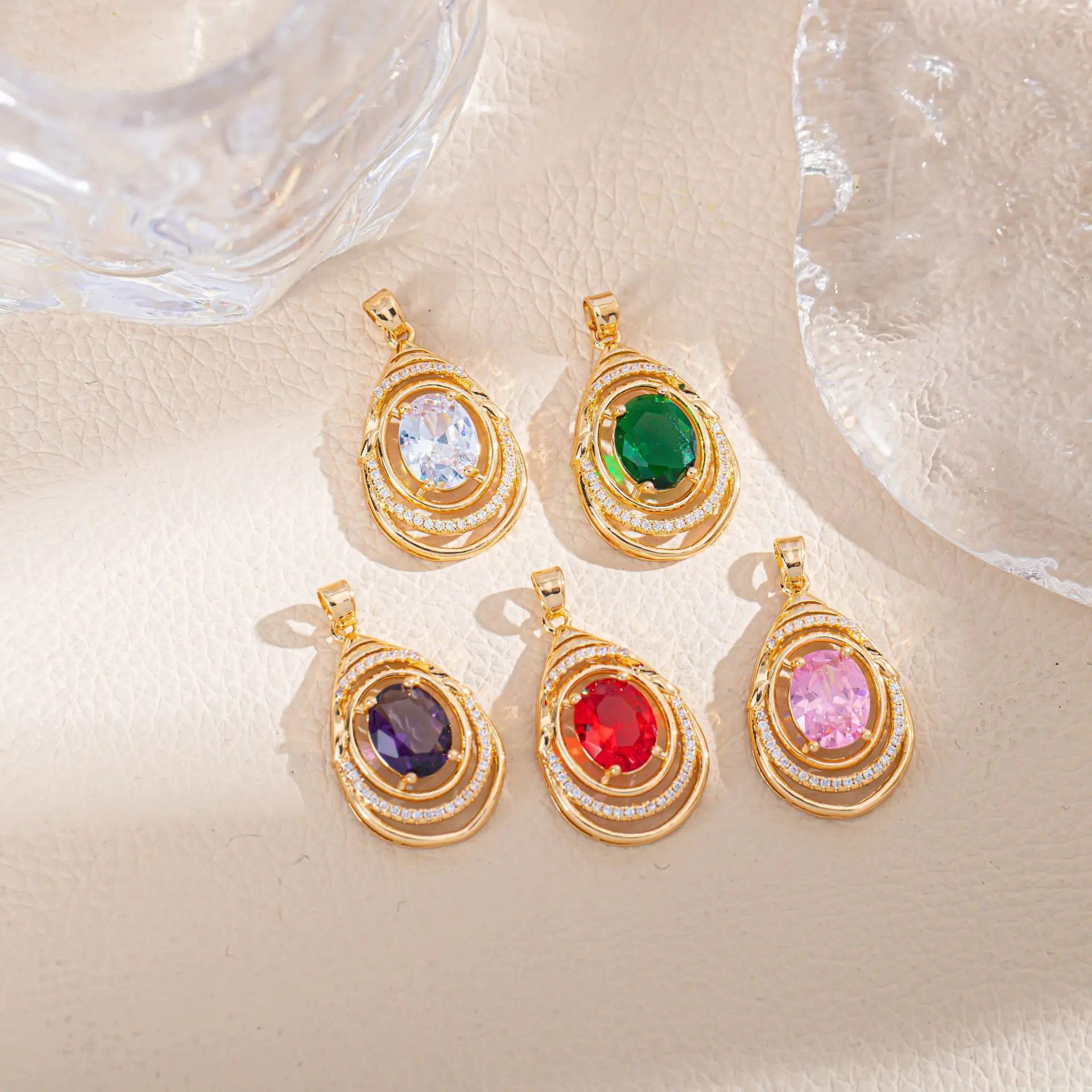 10pcs/ Set DIY Jewelry Accessories Copper Inlaid Zircon Water Drop Shaped Fashion Charm Necklace Earrings Pendant