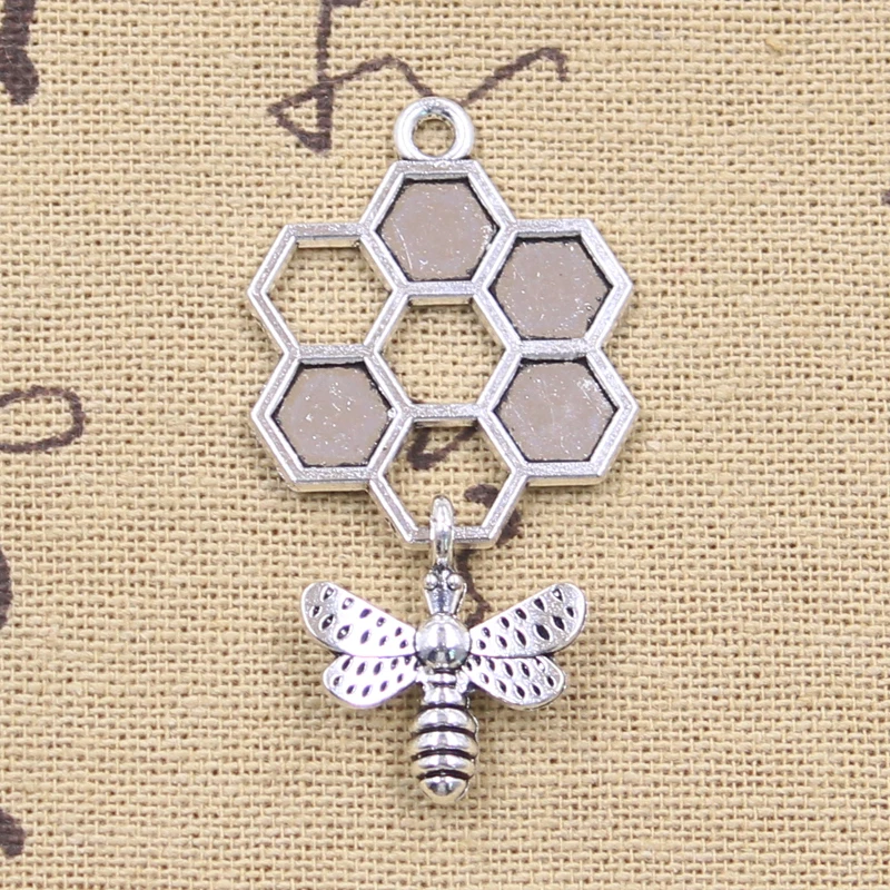 6 uds dijes panal abeja abejas 46x24mm colgantes de Color plata tibetana fabricación de joyería antigua DIY artesanía hecha a mano