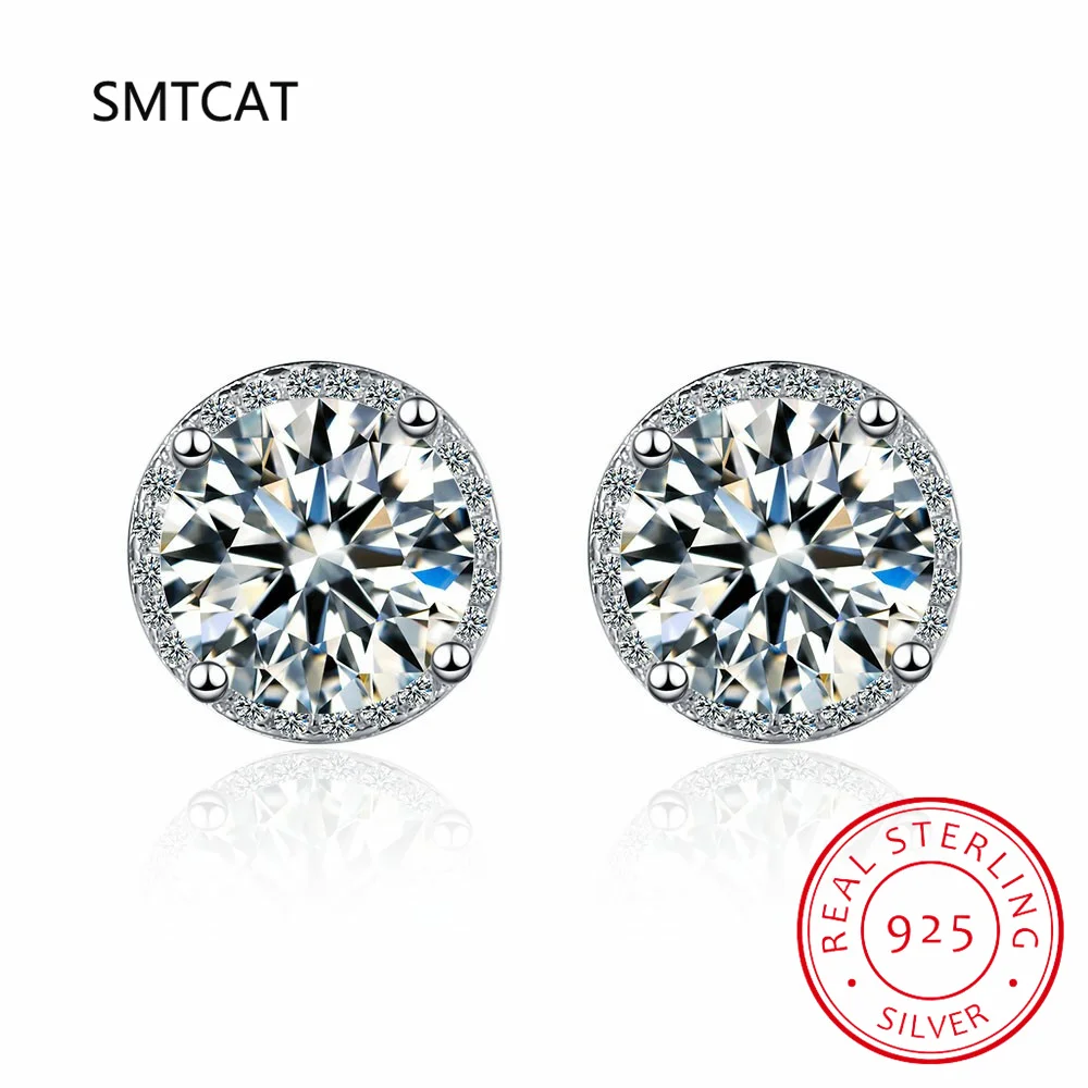 0.5CT-2CT Moissanite Stud Earrings for Women S925 Sterling Silver 18K White Gold Plated Diamond Earring Wedding Party Jewelry