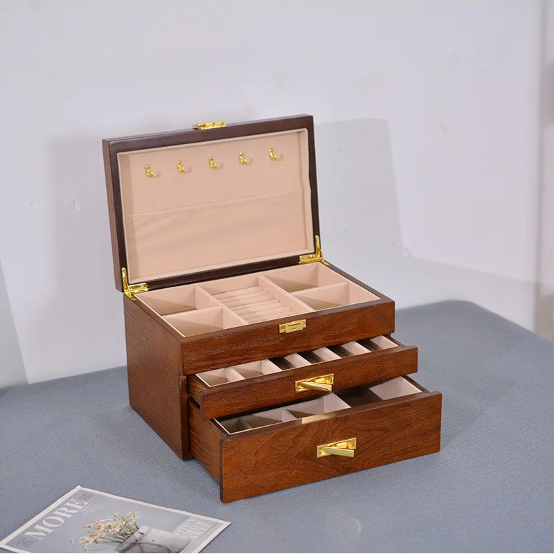 

Solid Wood Jewelry Display Box Hanging Necklace Showcase Boxes Large Bracelet Earrings Ring Storage Case Organizer Jewelry Cases