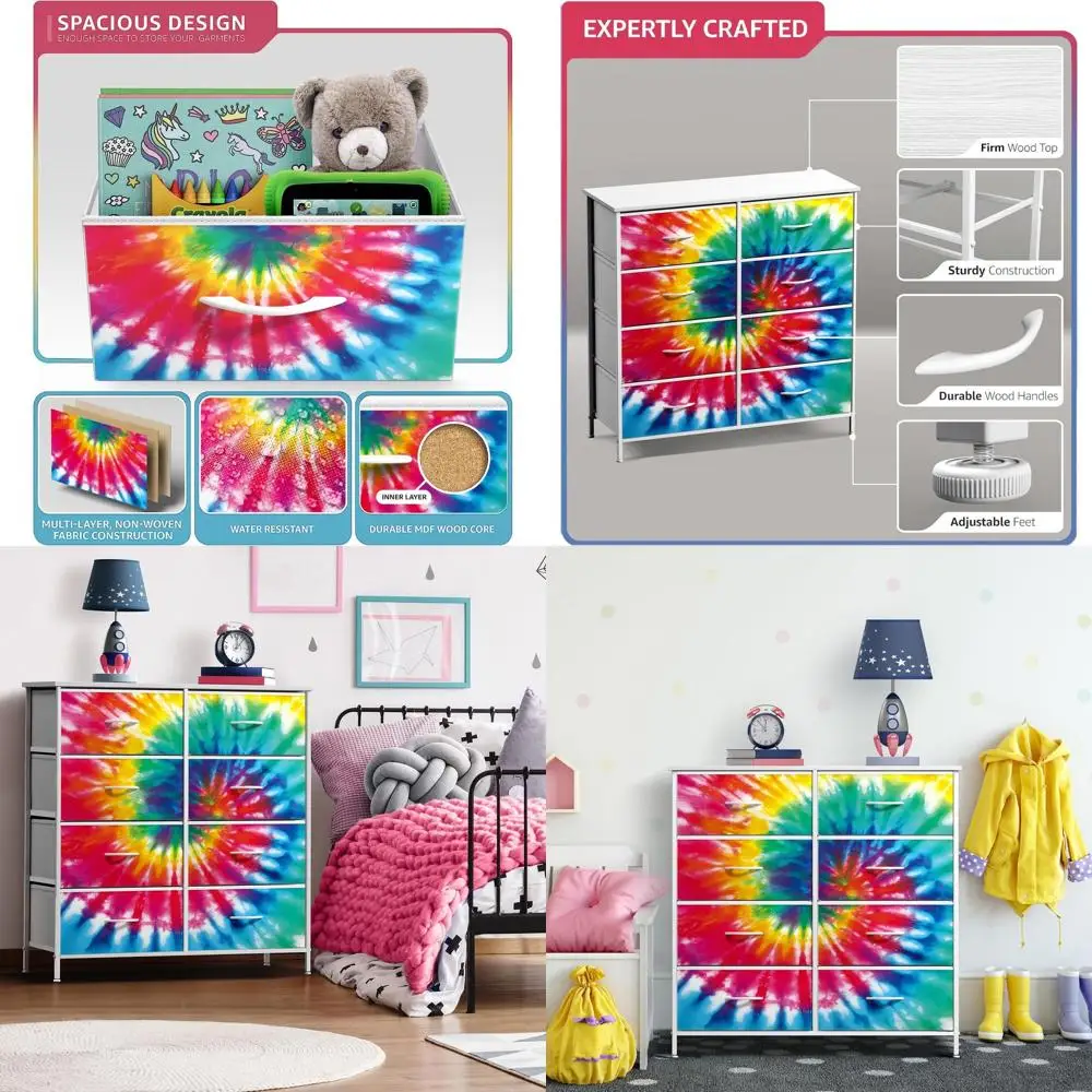 

Children's 8-Drawer Storage Chest with Tie-Dye Design - Perfect for Bedrooms, Nurseries, and Closets (31.5 x 12 x 32)