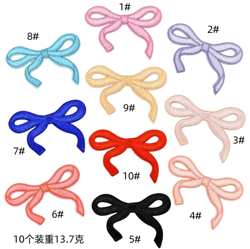 10 Pcs Bowknot Embroidered Patches Iron On Clothing Hat Bag Shoe Repair Material Phone Gift Box Decor DIY Accessory