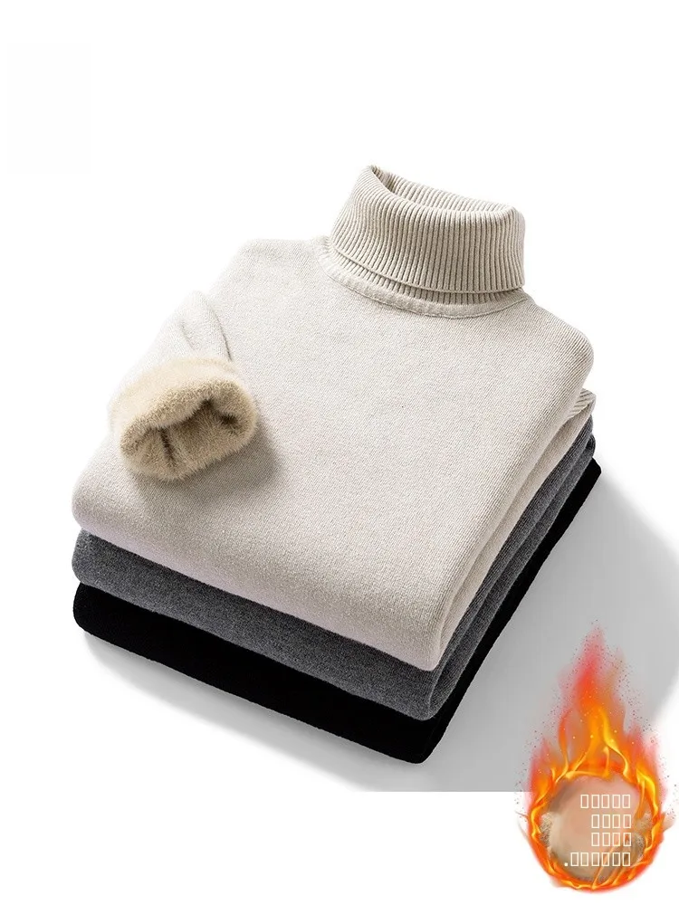 

Men's High Collar Fce Lined Knitwear Loose Long Sve Winter Sweater Comfortable Breathable Casual Outerwear Top