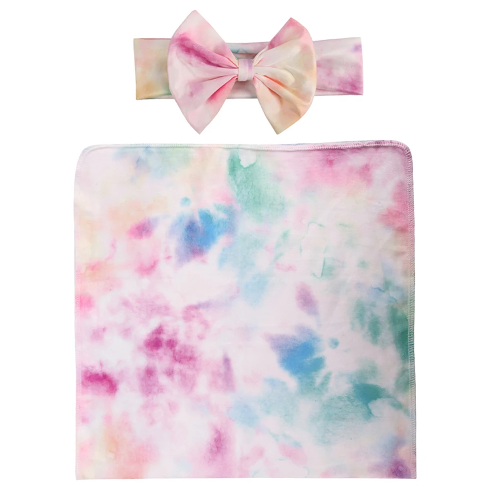 

Baby Wrap Bedding Tie Dye Swaddle Bow Blankets Wrapped Cloth Girl Sleeping Bows Newborn