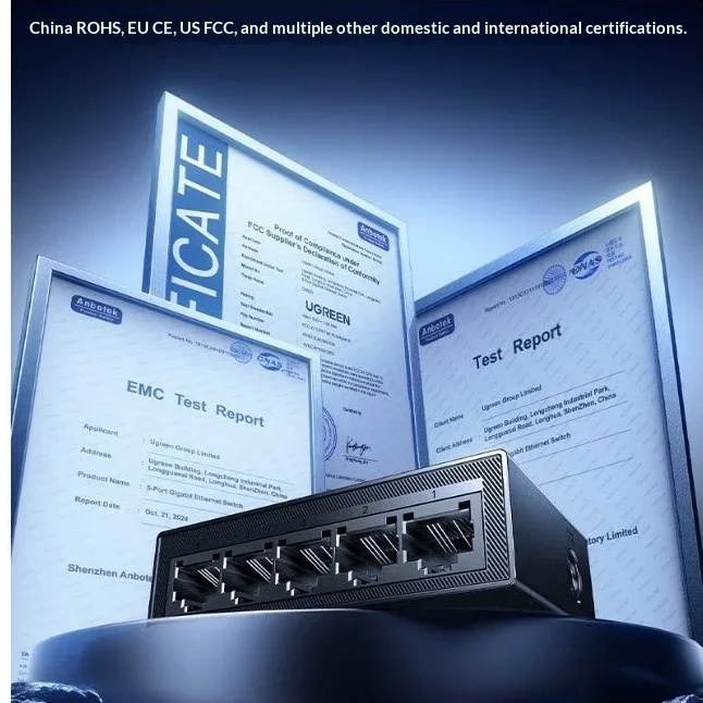 UGREEN 35492 CM833 5-Port Gigabit Unmanaged Ethernet Switch RJ45 Desktop Network Hub Plug and Play
