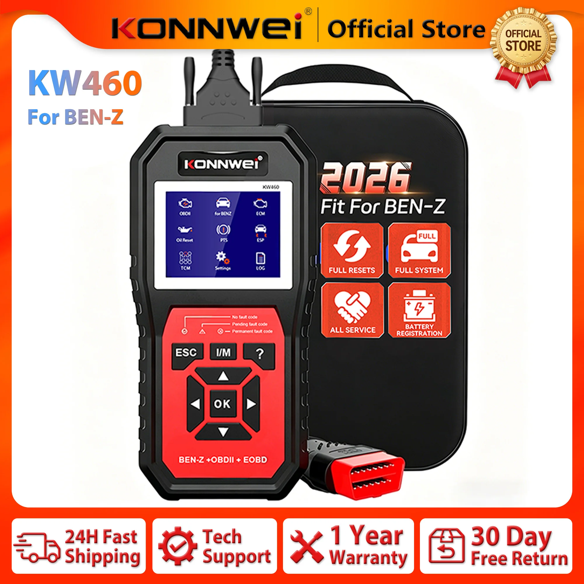 KONNWEI KW460 Car OBD2 Full System Diagnostic Scanner for Mercedes-Benz ABS SRS Airbag Oil Service EPB DPF TPMS Reset Functions