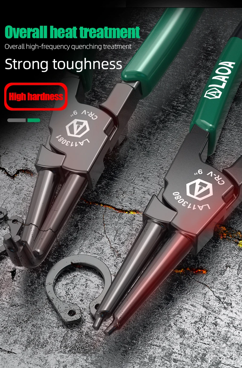 LAOA 9-Zoll-Sicherungsringzange aus CR-V-Stahl mit geraden/gebogenen Spitzen für 40-100 mm, Autoreparaturwerkzeuge – Detail 12